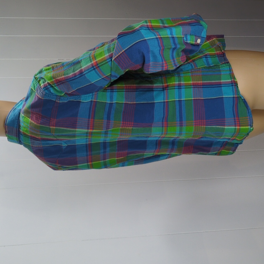 Ralph Lauren Colorful Green & Blue Plaid Snap Button-Up Shirt Large - Picture 5 of 11